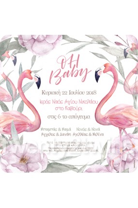 Προσκλητήριο Βάπτισης Φλαμίνγκο 18024