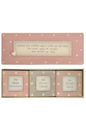 Σετ Δώρου για Νεογέννητο: ξύλινα κουτάκια (πρώτα ενθύμια) για κορίτσι