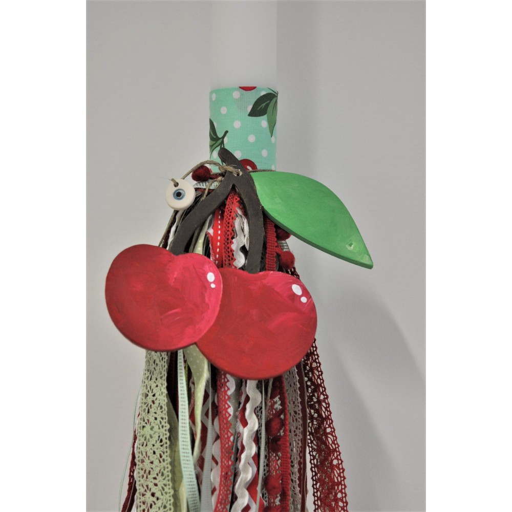 Handpainted Λαμπάδα Βάφτισης Κεράσια Handpainted Λαμπάδα Βάφτισης Κεράσια