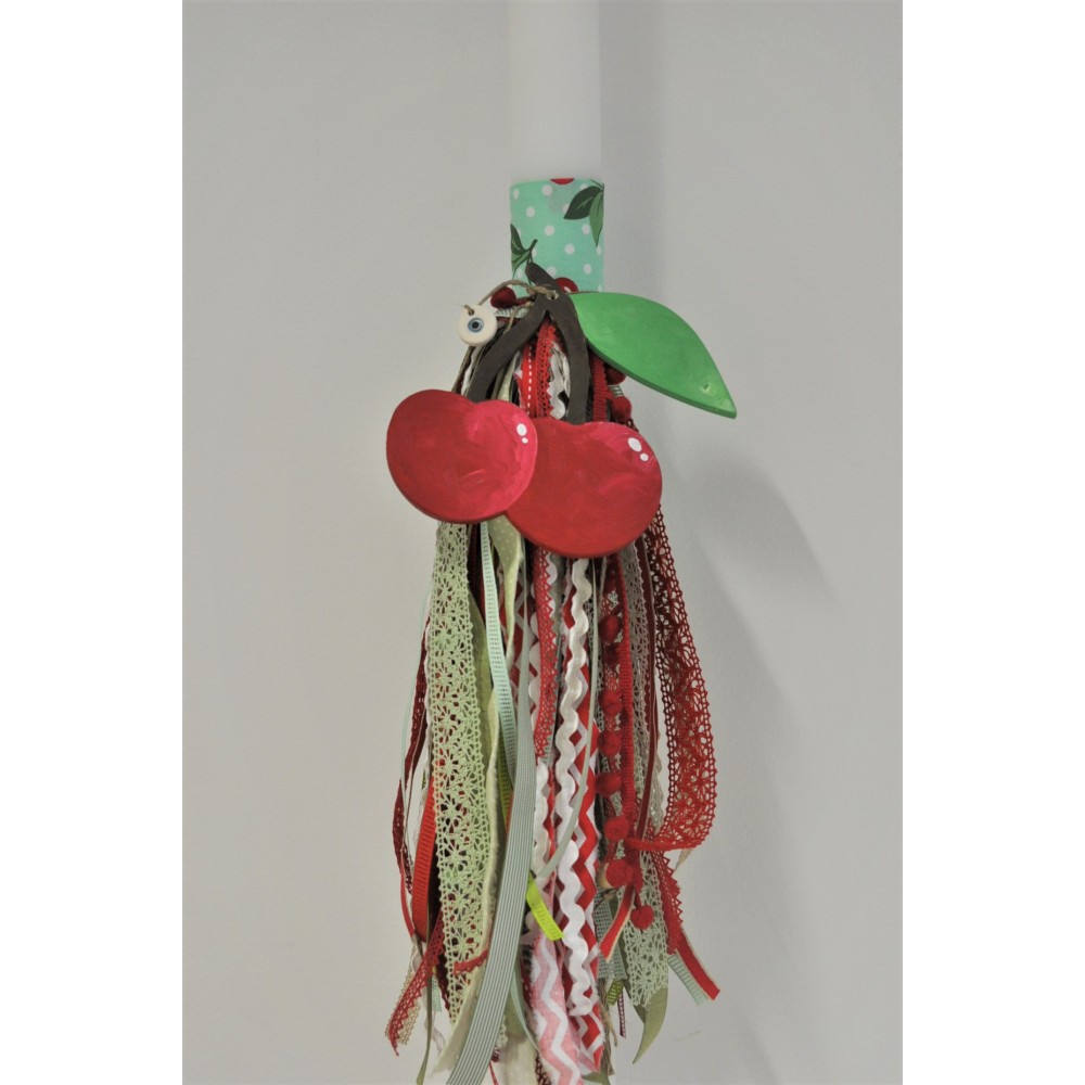 Handpainted Λαμπάδα Βάφτισης Κεράσια Handpainted Λαμπάδα Βάφτισης Κεράσια