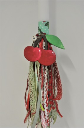 Handpainted Λαμπάδα Βάφτισης Κεράσια