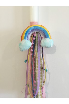 Handpainted Λαμπάδα Βάφτισης Ουράνιο Τόξο