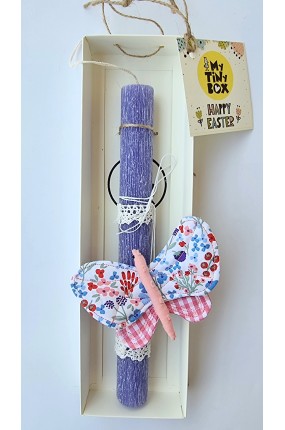 Χειροποίητη Πασχαλινή Λαμπάδα με Καρφίτσα Πεταλούδα Floral