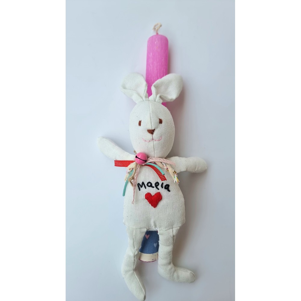 Χειροποίητη Πασχαλινή Λαμπάδα Κουνελάκι, με κεντημένο όνομα Χειροποίητη Πασχαλινή Λαμπάδα Κουνελάκι, με κεντημένο όνομα