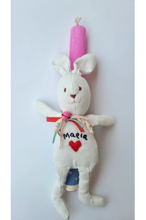 Χειροποίητη Πασχαλινή Λαμπάδα Κουνελάκι, με κεντημένο όνομα