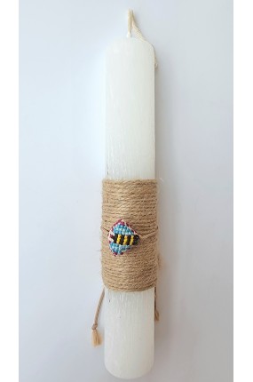 Χειροποίητη Πασχαλινή Λαμπάδα mini με Κεντημένο Βραχιόλι Μελισσούλα