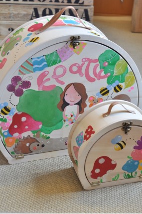 Ξύλινα Κουτιά Βάφτισης Handpainted Suitcase Set