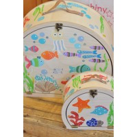 Ξύλινα Κουτιά Βάφτισης Handpainted Suitcase Set