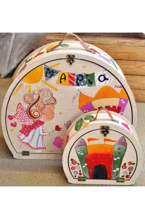 Ξύλινα Κουτιά Βάφτισης Handpainted Suitcase Set