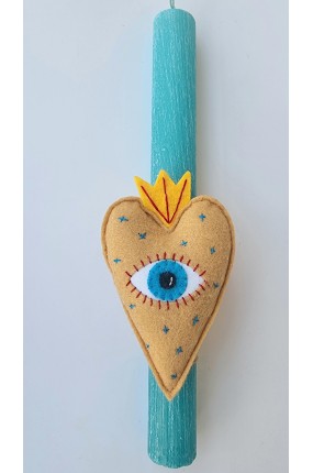 Χειροποίητη Πασχαλινή Λαμπάδα Καρδιά Κίτρινη